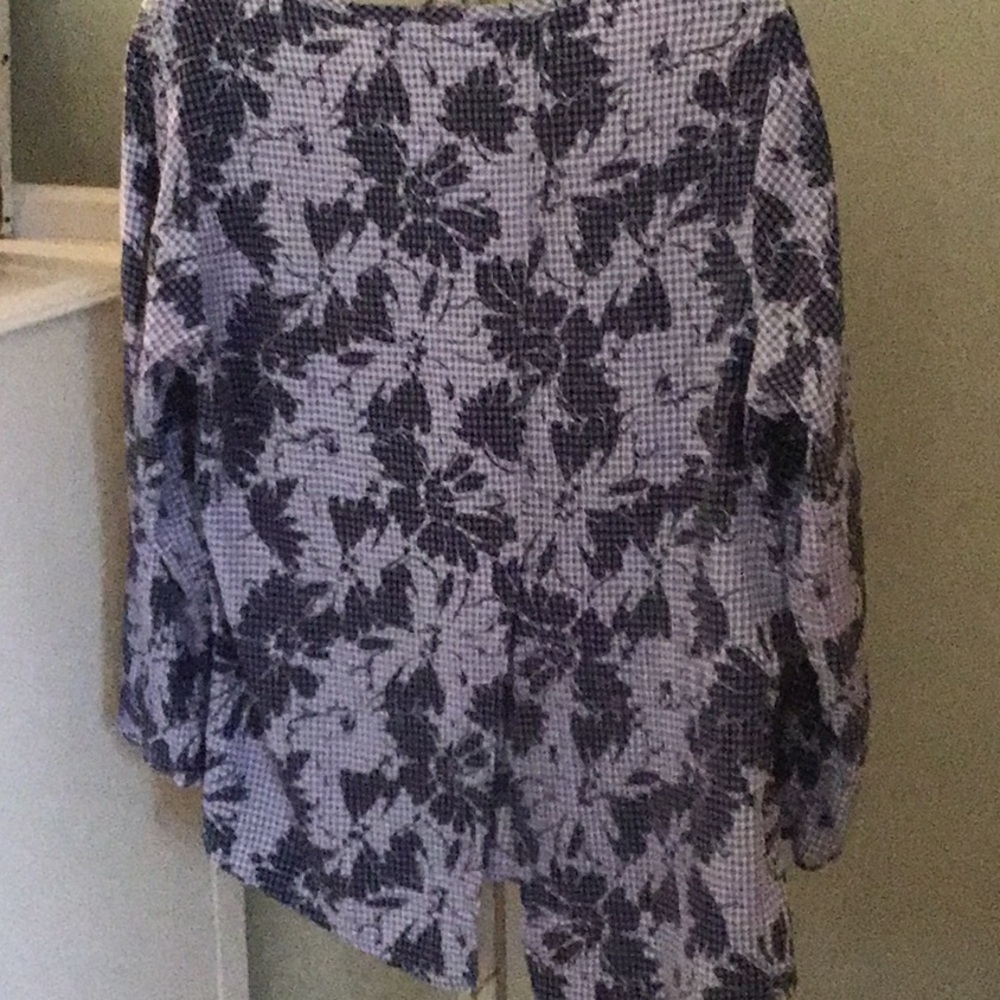 Cut Loose Split Back Gingham Floral Blouse Medium Purple - Picture 2 of 4